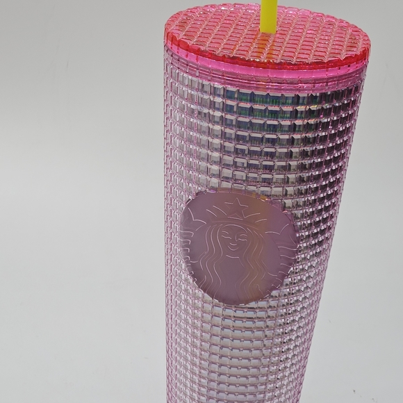 pink bubblegum grid 24 ounce venti tumbler with yellow straw ☆☆ new☆☆ - Picture 13 of 16
